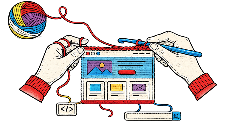 Hands knitting a website